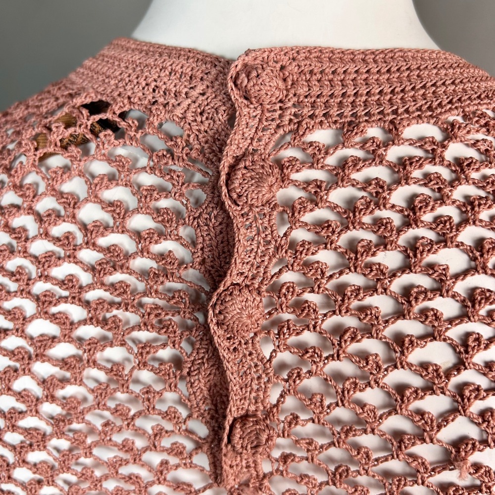 All over net crochet top Large Y2k Arden B Long Sleeve Flower Pink Cottagecore - Picture 6 of 10
